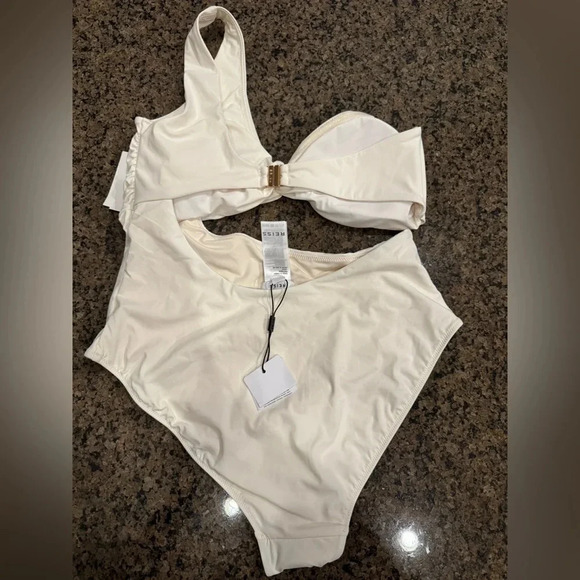Reiss Celia Cutout One-Shoulder One-Piece Swimsuit Size 10 MSRP $190.00 - Picture 5 of 8